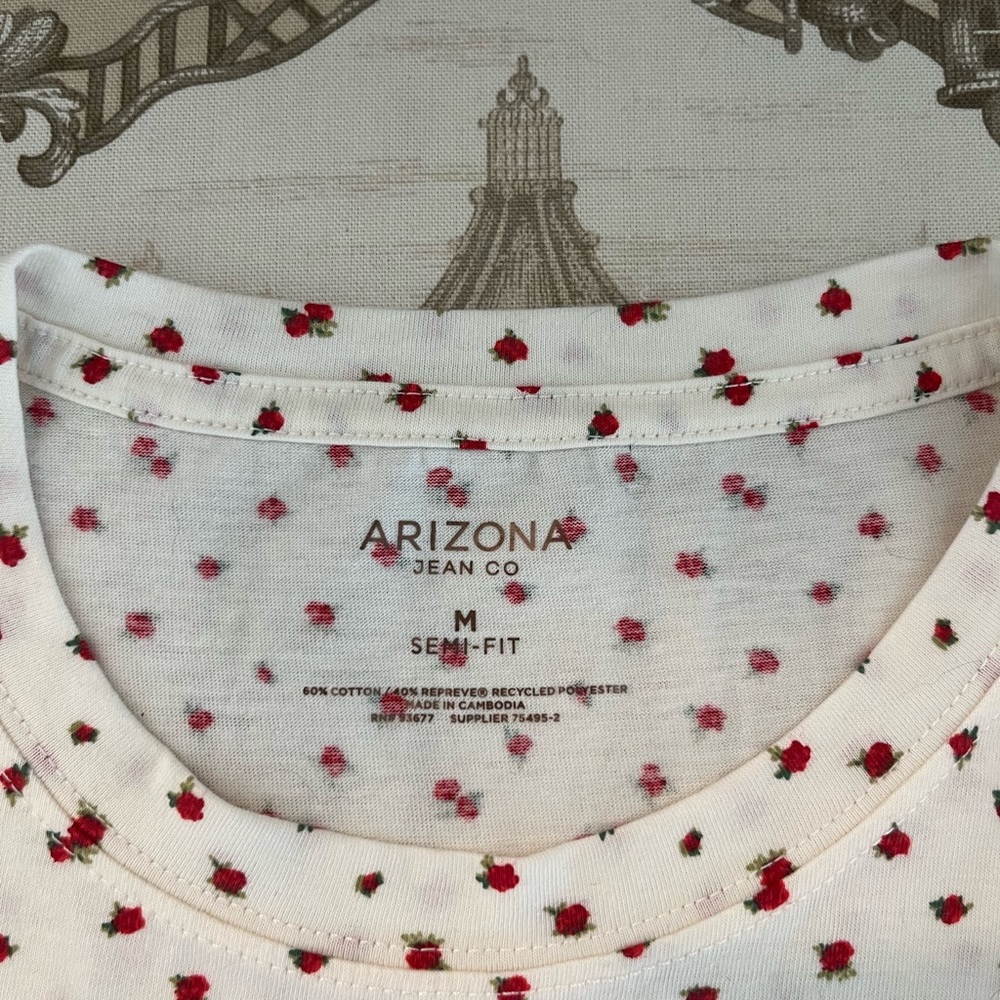 Arizona Jean Company White Black Polka Dot Short Sleeve Tee - Picture 2 of 2